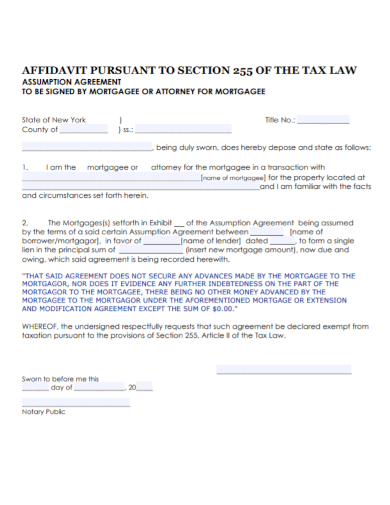affidavit of mortgage agreement