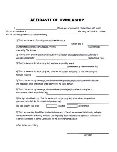 Affidavit Of Ownership Vehicle