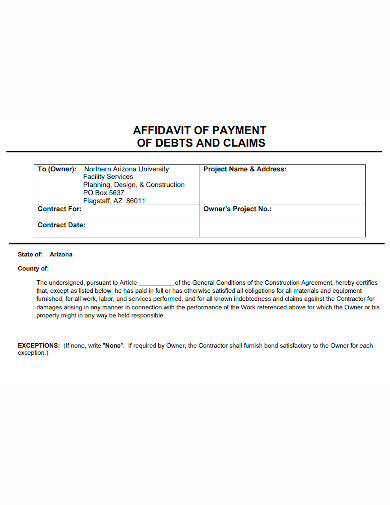 affidavit of payment of debts and claims