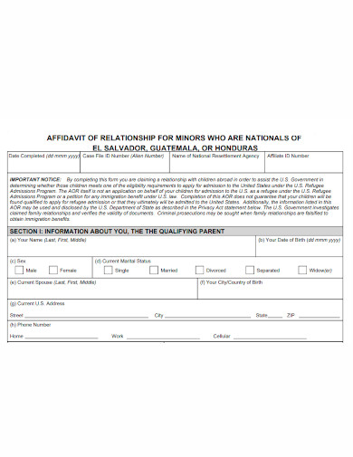 affidavit of relationship for minors