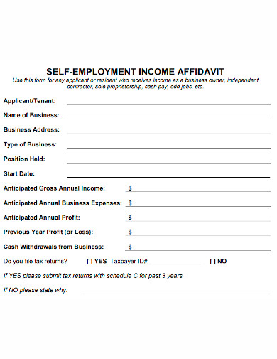 affidavit of self employment income