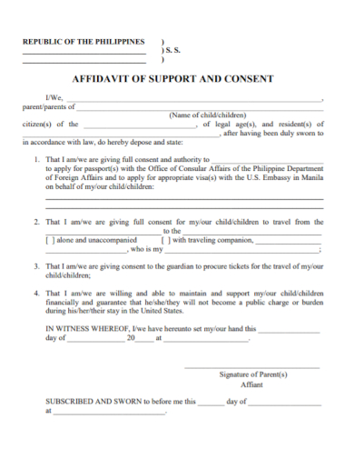 affidavit of support and consent