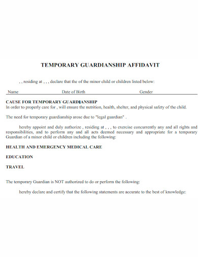 affidavit of temporary guardianship