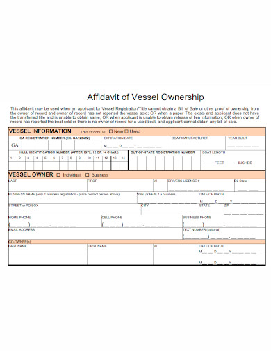 affidavit of vessel ownership