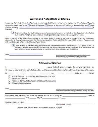 affidavit of wavier acceptance of service