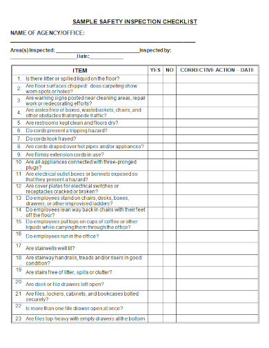 FREE 10 Office Safety Inspection Checklist Samples Health Workplace 