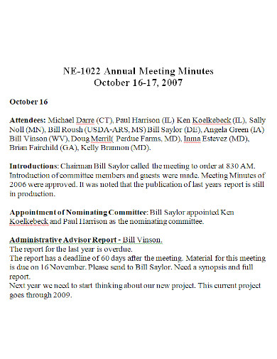 annual meeting minutes format