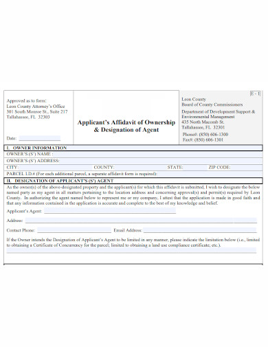 applicant’s affidavit of ownership