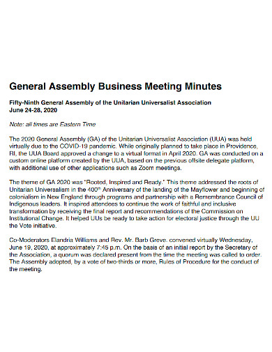 assembly business meeting minutes