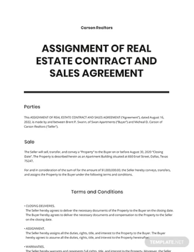 assignment of real estate contract and sale agreement