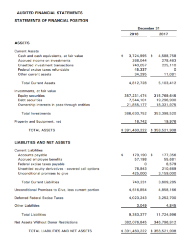 audited financial position statement