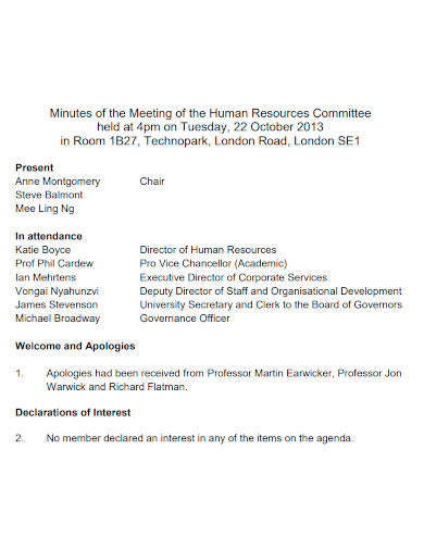 basic hr committee meeting minutes