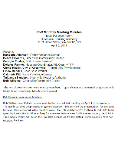basic monthly meeting minutes