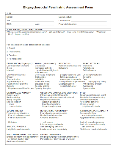 biopsychosocial psychiatric assessment form