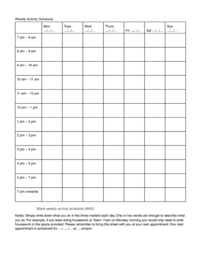 blank weekly activity schedule
