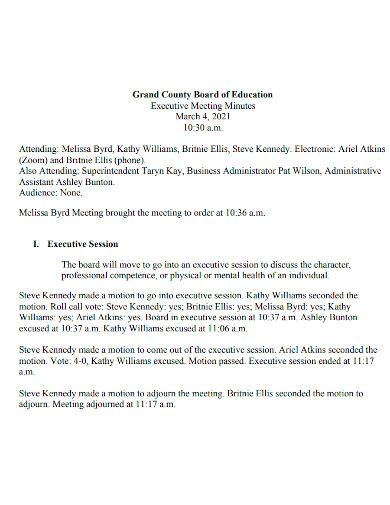 board of executive meeting minutes