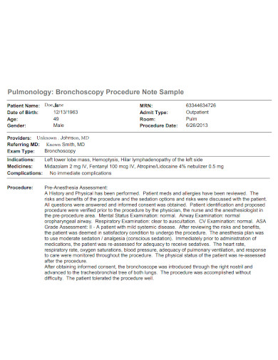 bronchoscopy procedure note