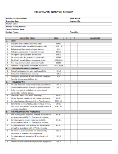 building fire life safety inspection checklist