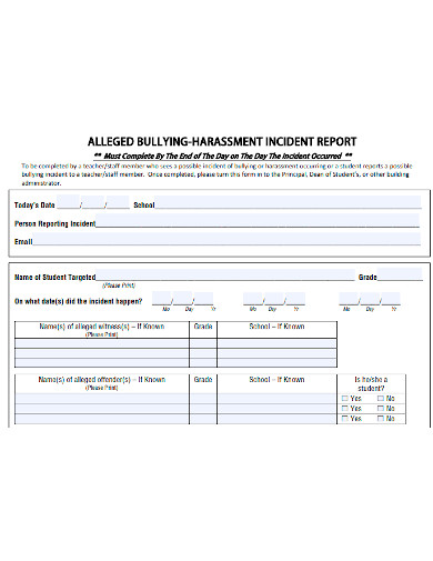 bullying harassment incident report