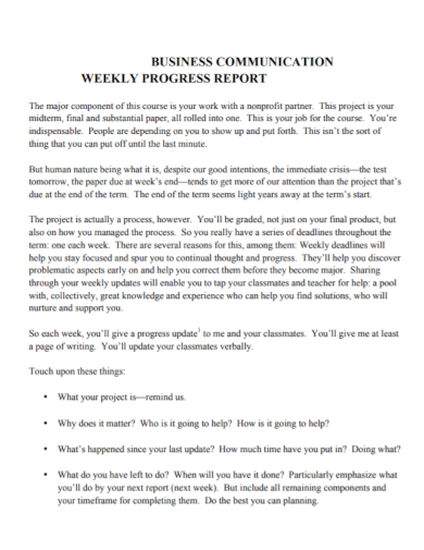 business communication weekly progress report