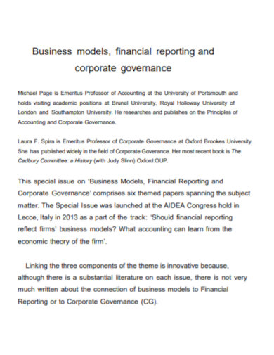 business model financial report
