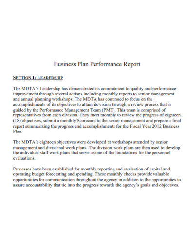 business plan performance report