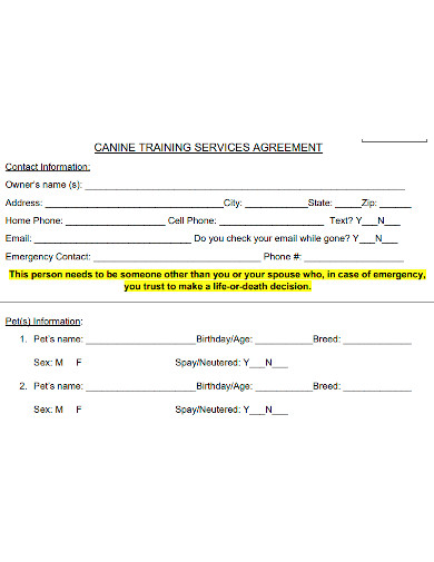 canine training services agreement