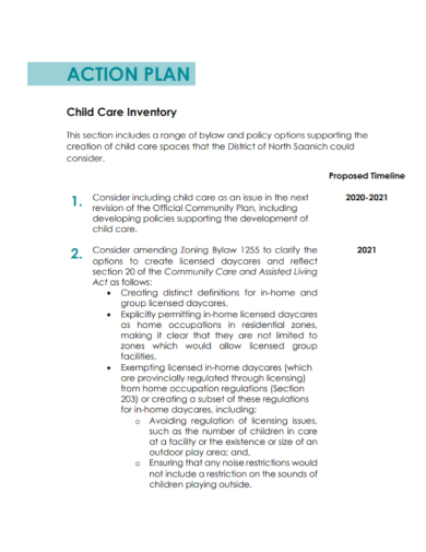 child care inventory action plan