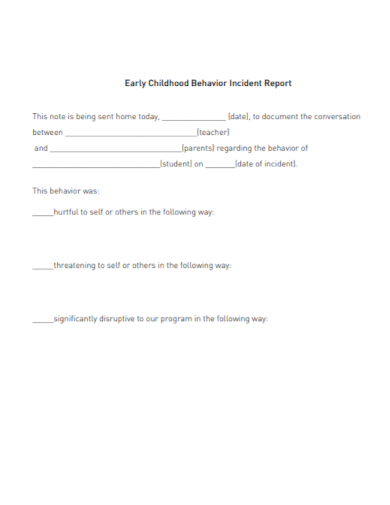 childhood behavior teacher incident report