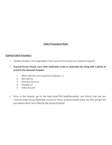 claim procedure note