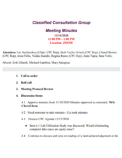 classified consultation group meeting minutes