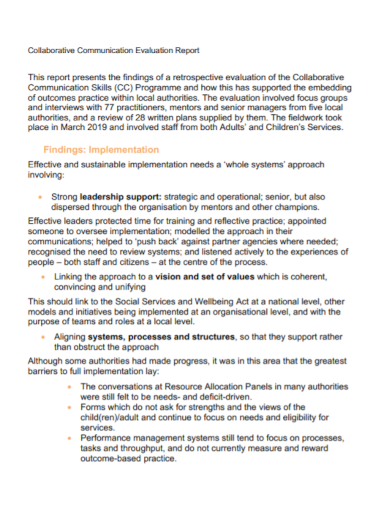 collaborative communication evaluation report