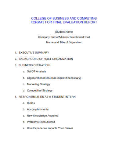 college student business report format