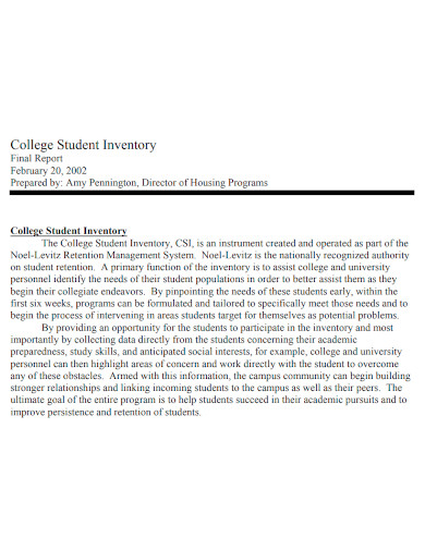 college student inventory final report