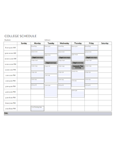 college student weekly schedule