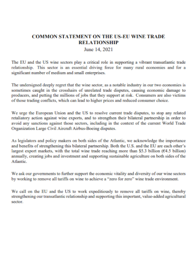 common trade relationship statement