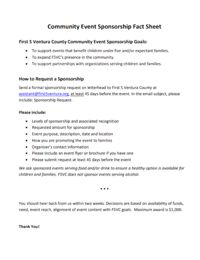 community event sponsorship fact sheet