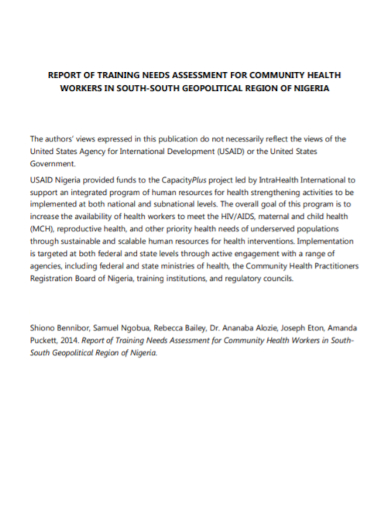 community training needs assessment report