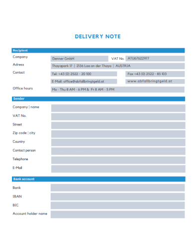 company delivery note