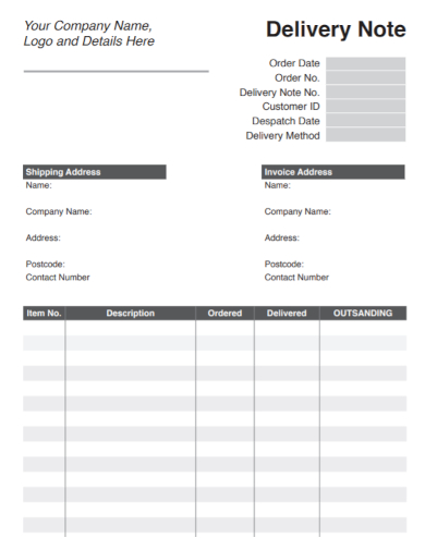 company order delivery note