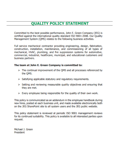 company quality policy statement