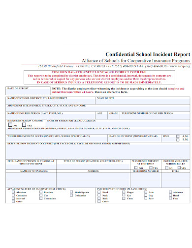 confidential school incident report