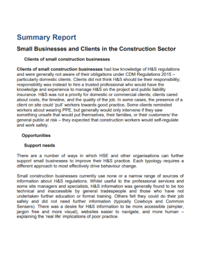 construction business summary report