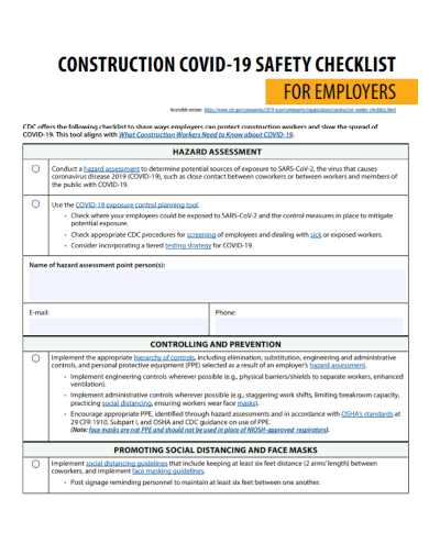 construction employer safety checklist