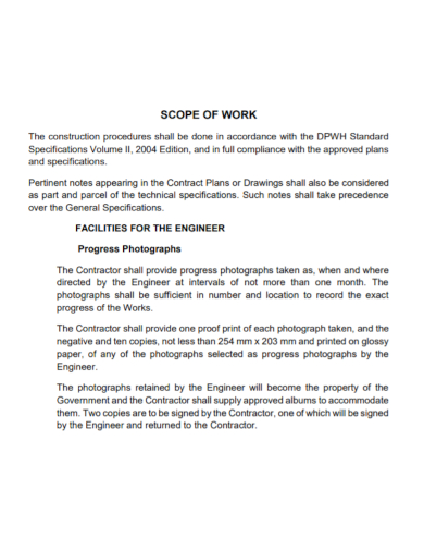construction procedure scope of work