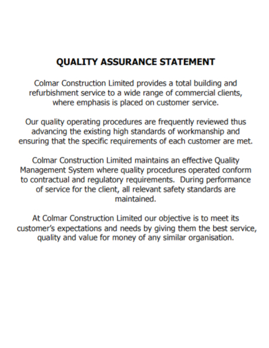 construction quality assurance statement
