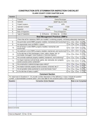 construction site stormwater inspection checklist
