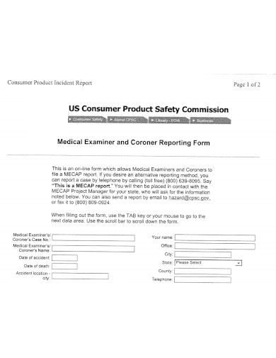consumer product incident report sample