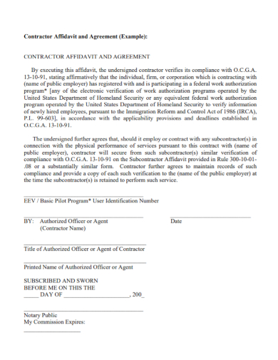 contractor affidavit of agreement