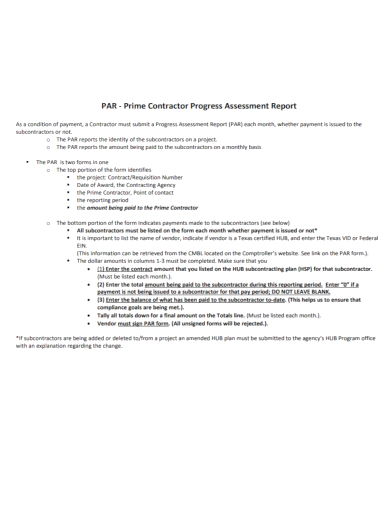 contractor weekly progress assessment report